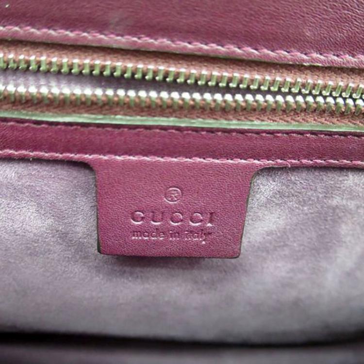 Pre Owned Gucci Bordeaux Leather Bamboo Lady Lock Top Handle Bag