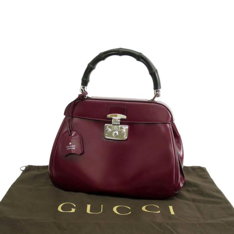 Pre Owned Gucci Bordeaux Leather Bamboo Lady Lock Top Handle Bag