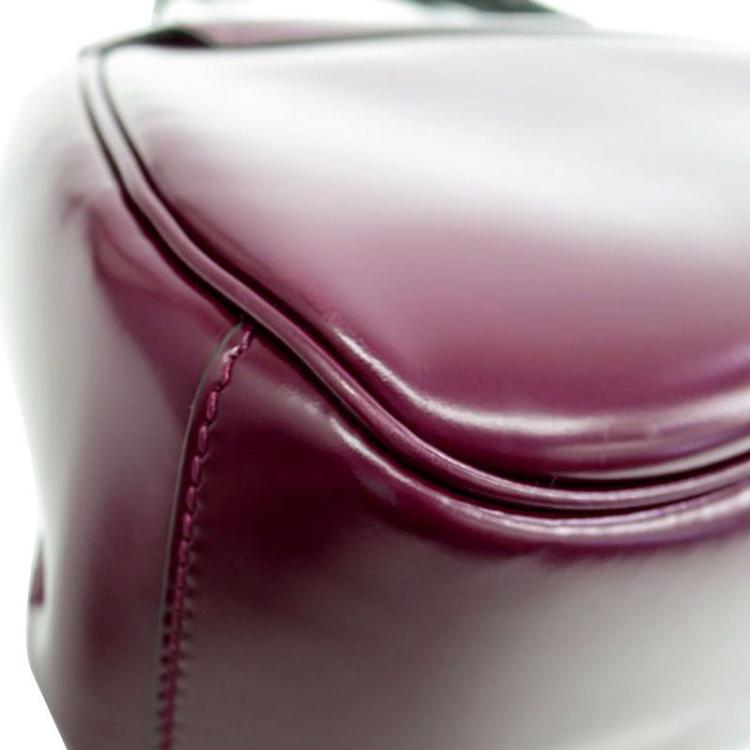 Pre Owned Gucci Bordeaux Leather Bamboo Lady Lock Top Handle Bag