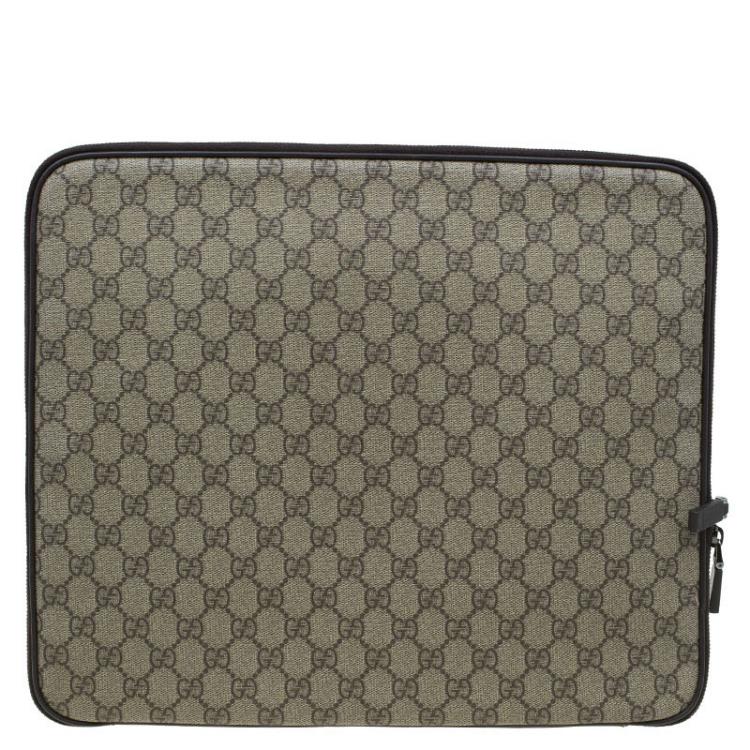 Pre Owned Gucci Beige/Brown GG Supreme Canvas Interlocking Logo Laptop Case