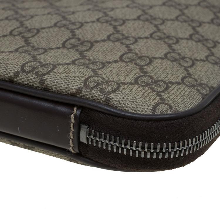 Pre Owned Gucci Beige/Brown GG Supreme Canvas Interlocking Logo Laptop Case