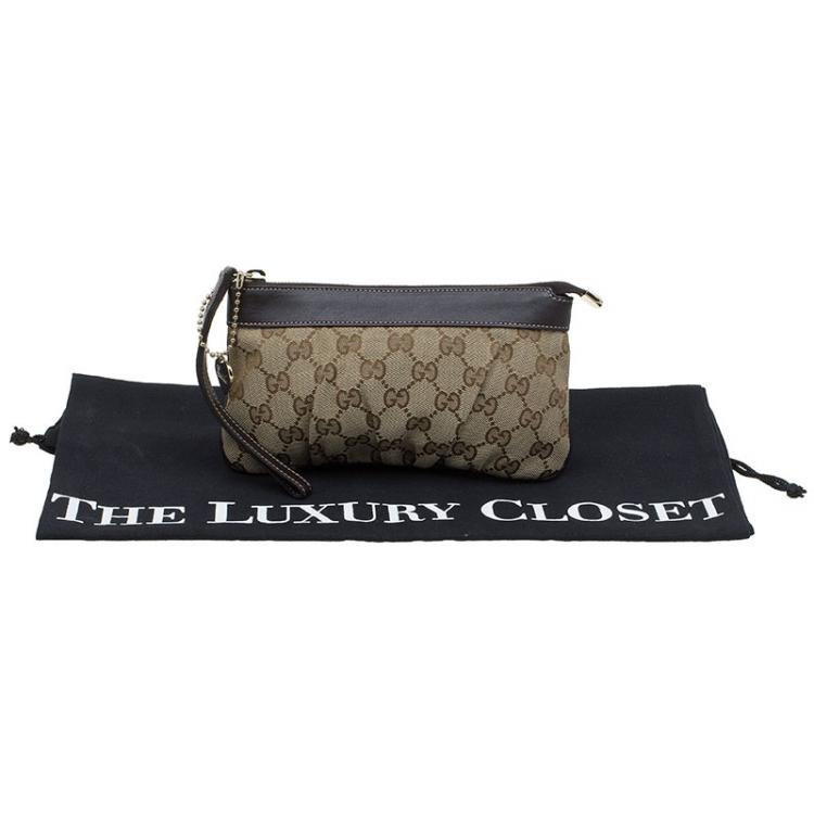 Pre Owned Gucci Beige GG Canvas Wristlet Clutch