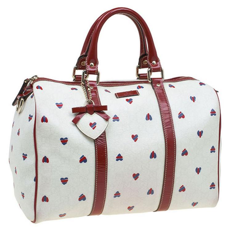مملوكة مسبقًا Gucci White GG Supreme Valentines Day Joy Boston Bag