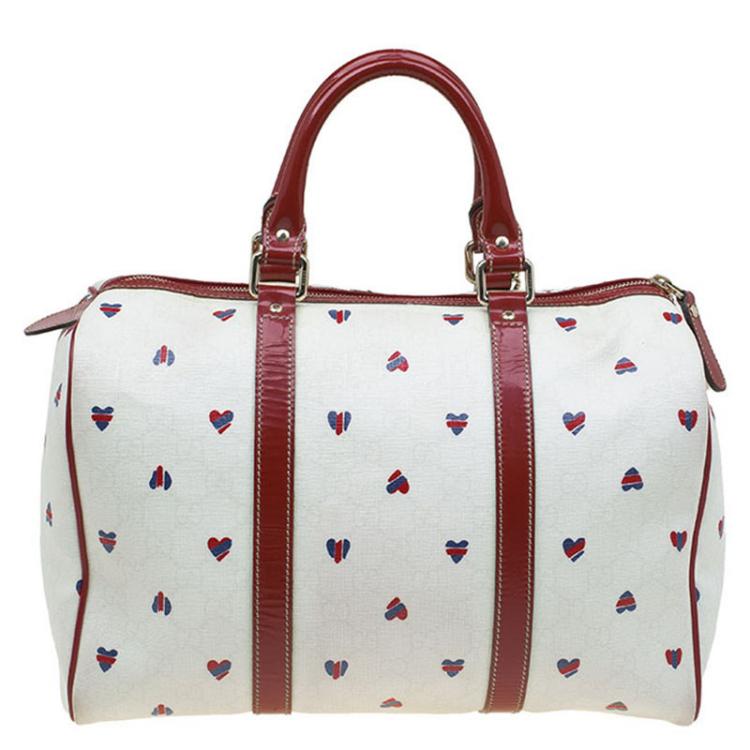 مملوكة مسبقًا Gucci White GG Supreme Valentines Day Joy Boston Bag