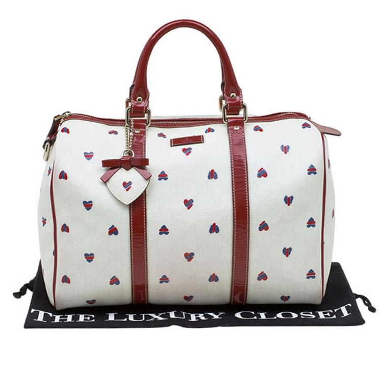 مملوكة مسبقًا Gucci White GG Supreme Valentines Day Joy Boston Bag