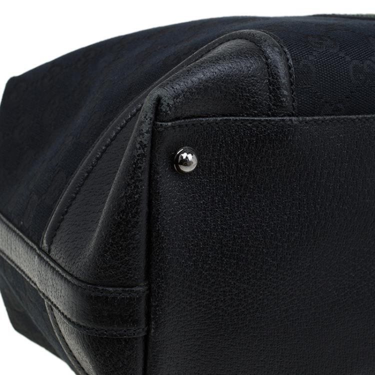 Pre Owned Gucci Black GG Canvas and Leather Large Web Treasure Boston Bag