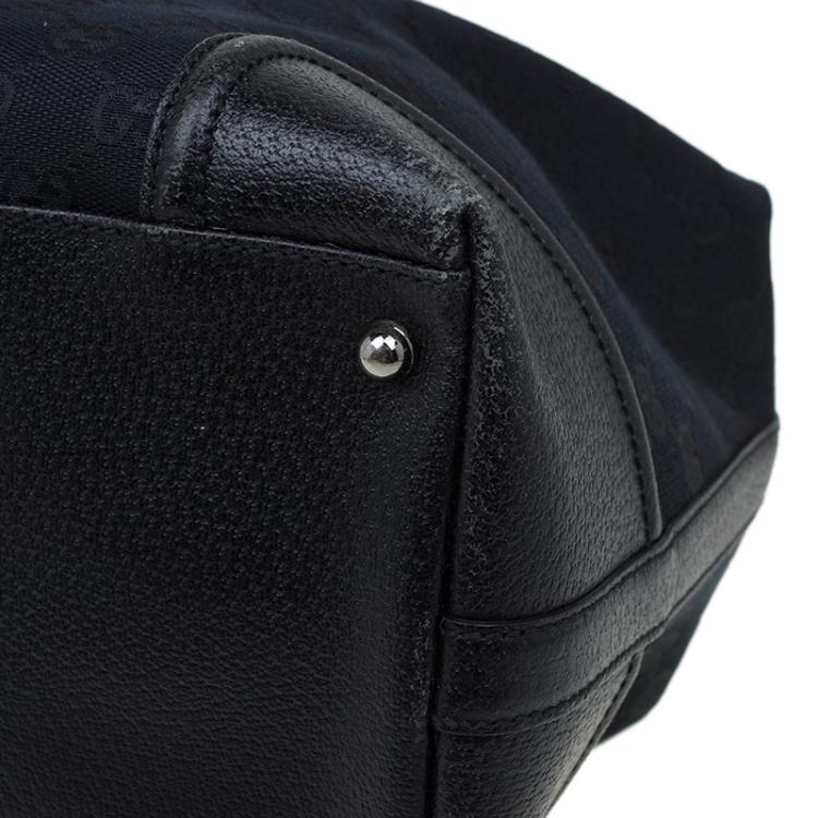 Pre Owned Gucci Black GG Canvas and Leather Large Web Treasure Boston Bag