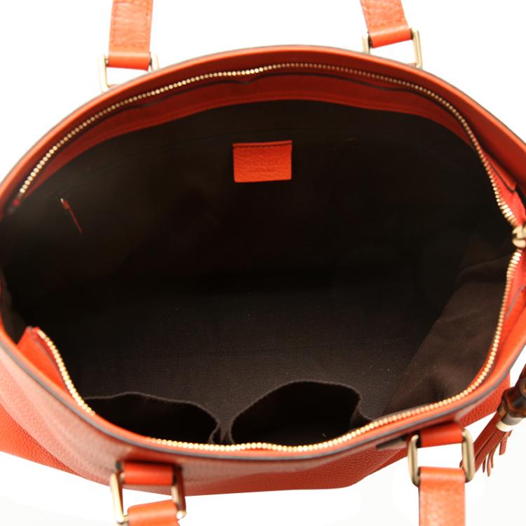 مملوكة مسبقًا Gucci Dark Orange Pebbled Leather Bamboo Tassel Tote