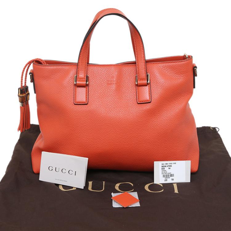 مملوكة مسبقًا Gucci Dark Orange Pebbled Leather Bamboo Tassel Tote