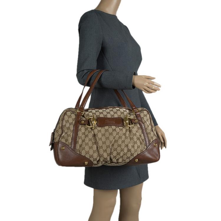 مملوكة مسبقًا Gucci Beige/Brown GG Canvas and Leather Jockey Boston Bag