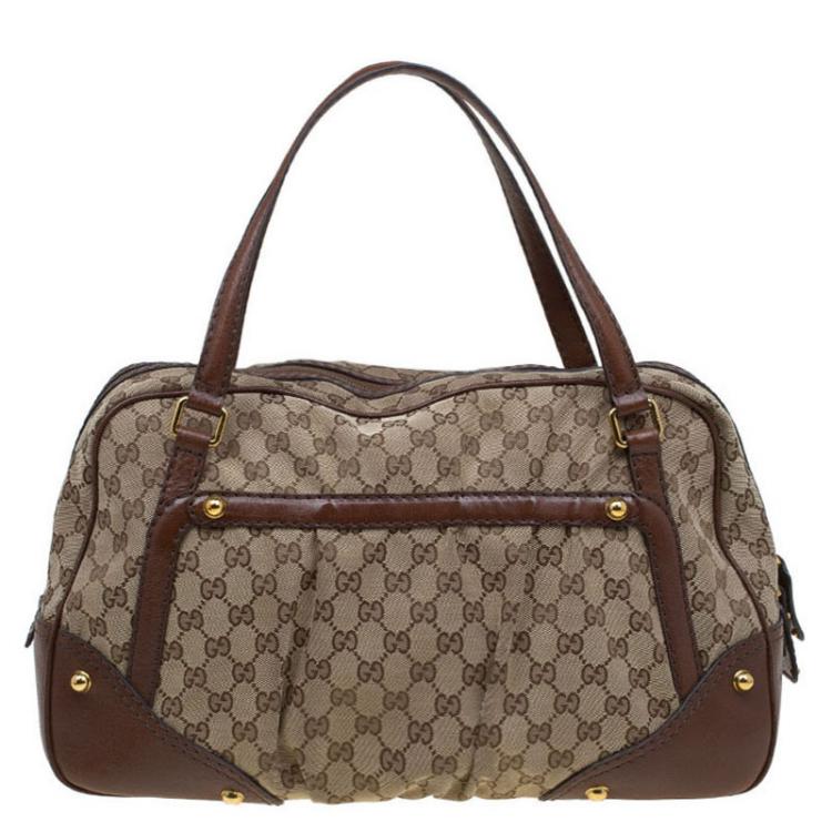 مملوكة مسبقًا Gucci Beige/Brown GG Canvas and Leather Jockey Boston Bag