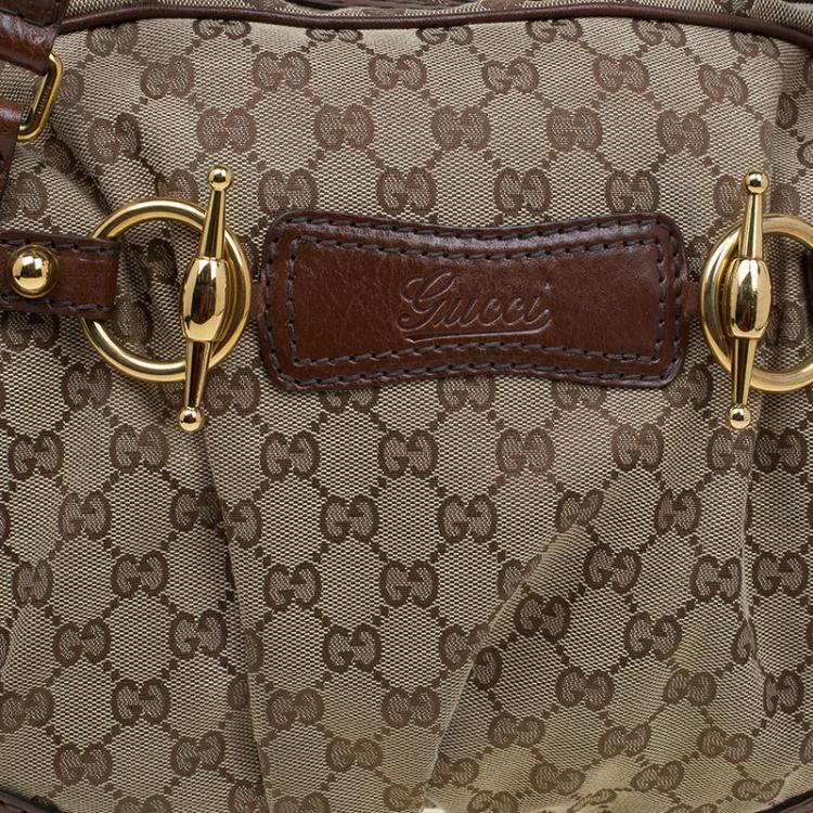 مملوكة مسبقًا Gucci Beige/Brown GG Canvas and Leather Jockey Boston Bag