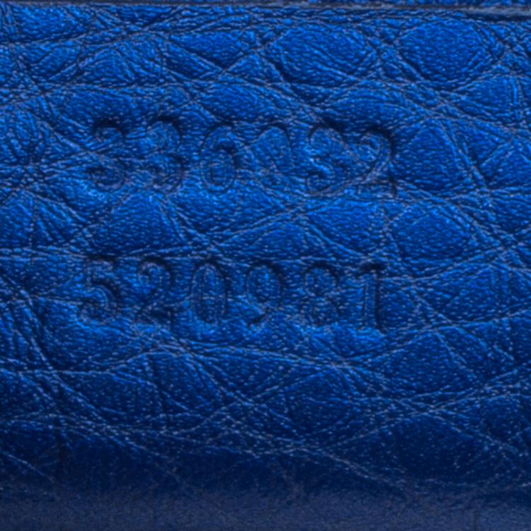 Pre Owned Gucci Metallic Blue Leather Small Bamboo Shopper Tote