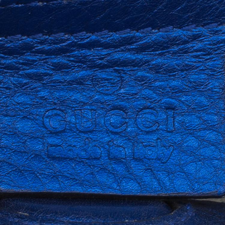 Pre Owned Gucci Metallic Blue Leather Small Bamboo Shopper Tote