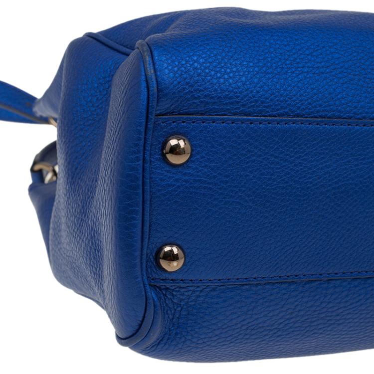Pre Owned Gucci Metallic Blue Leather Small Bamboo Shopper Tote