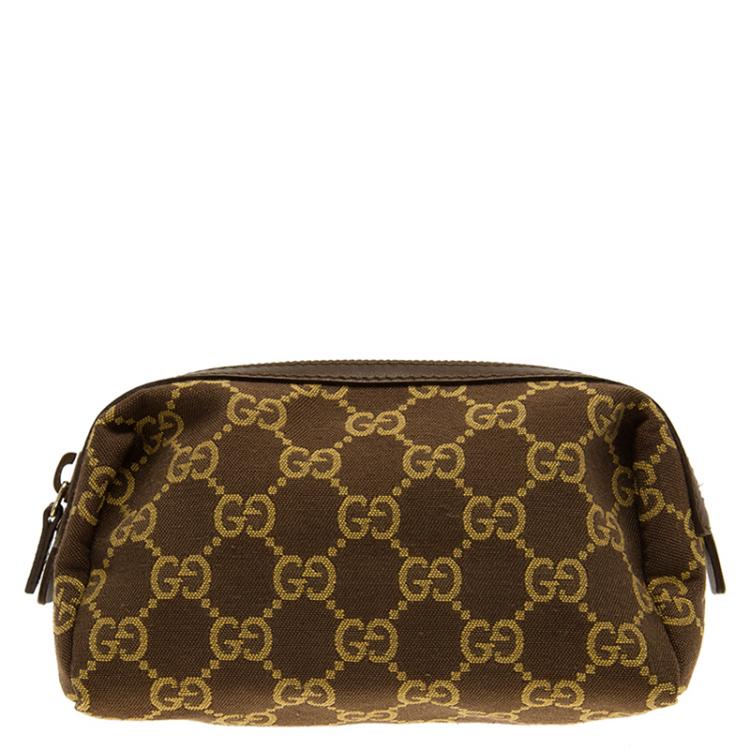 Gucci Cosmetic Pouch Bag Brown Canvas