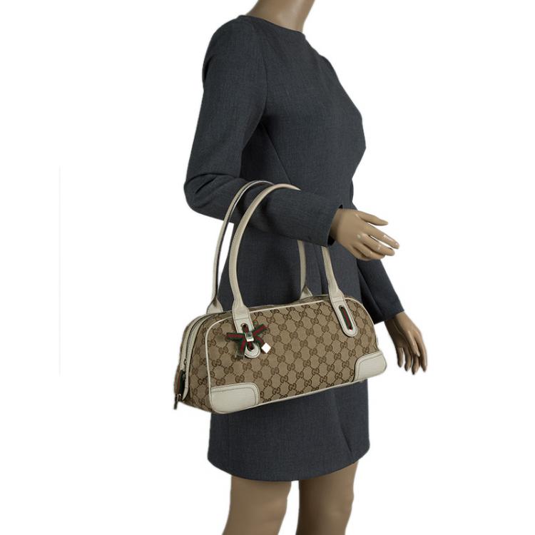 مملوكة مسبقًا Gucci Beige/Off White GG Canvas and Leather Princy Boston Bag