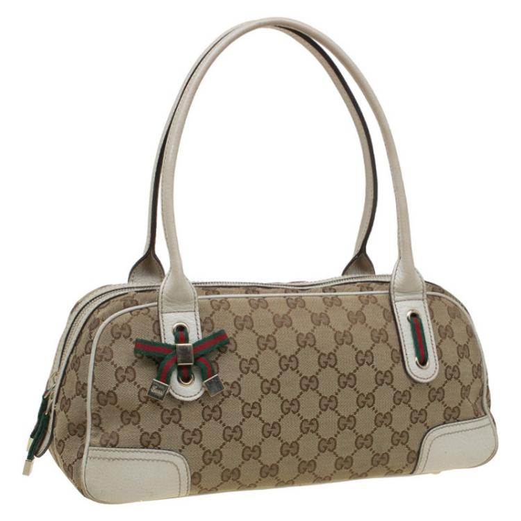 مملوكة مسبقًا Gucci Beige/Off White GG Canvas and Leather Princy Boston Bag