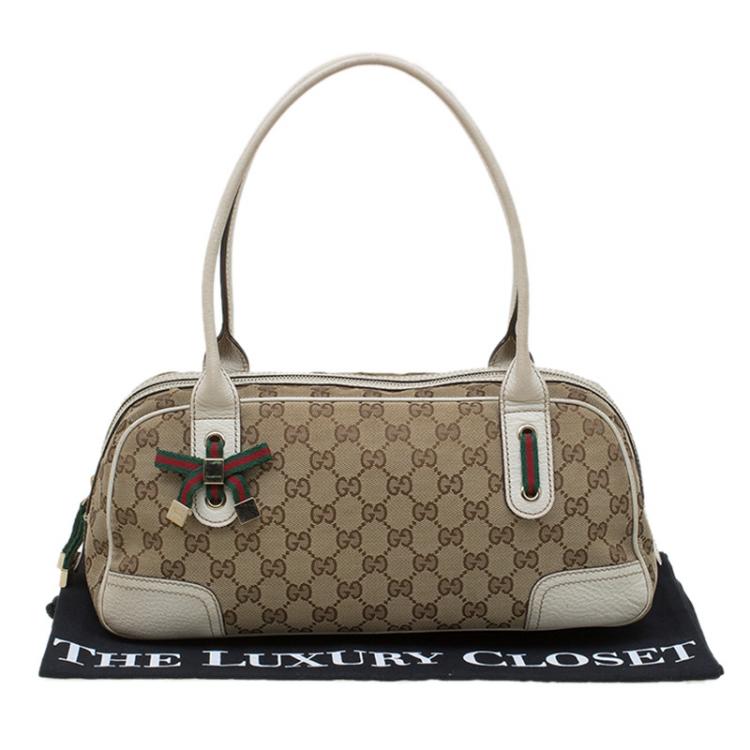 مملوكة مسبقًا Gucci Beige/Off White GG Canvas and Leather Princy Boston Bag
