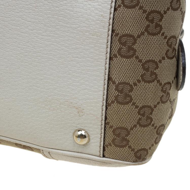مملوكة مسبقًا Gucci Beige/Off White GG Canvas and Leather Princy Boston Bag