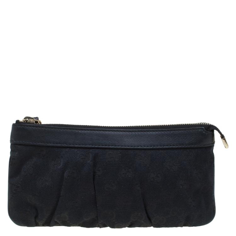 Pre Owned Gucci Black GG Canvas Interlocking G Wristlet Pouch