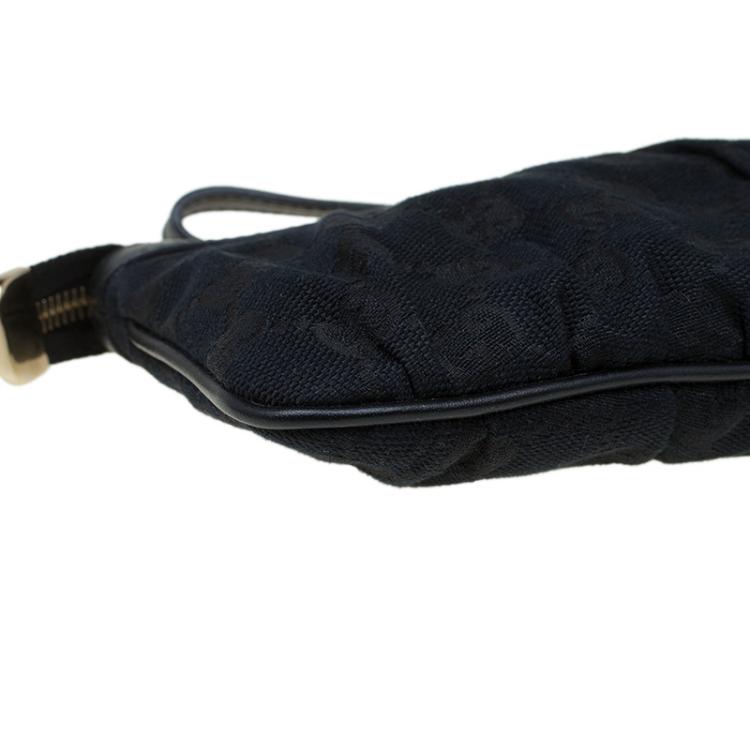 Pre Owned Gucci Black GG Canvas Interlocking G Wristlet Pouch