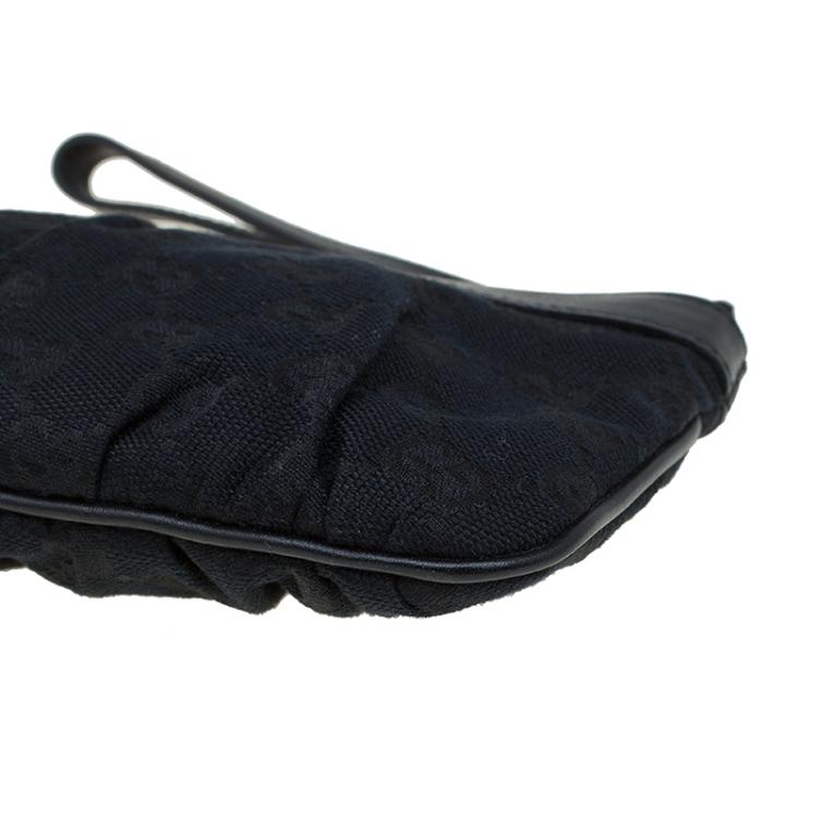 Pre Owned Gucci Black GG Canvas Interlocking G Wristlet Pouch