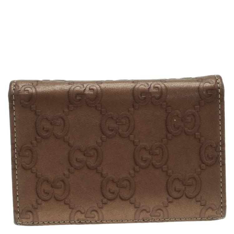 Pre Owned Gucci Bronze Guccissima Leather Heart Card Holder