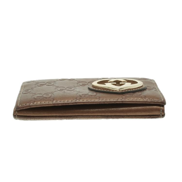 Pre Owned Gucci Bronze Guccissima Leather Heart Card Holder
