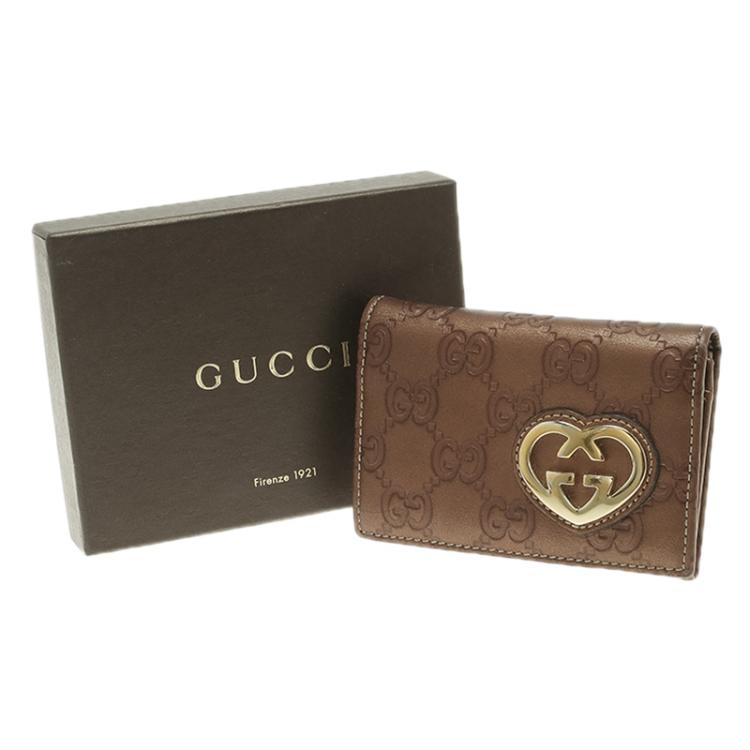 Pre Owned Gucci Bronze Guccissima Leather Heart Card Holder