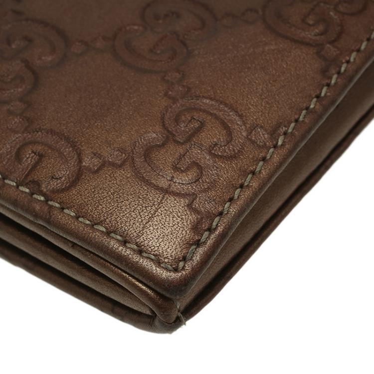 Pre Owned Gucci Bronze Guccissima Leather Heart Card Holder