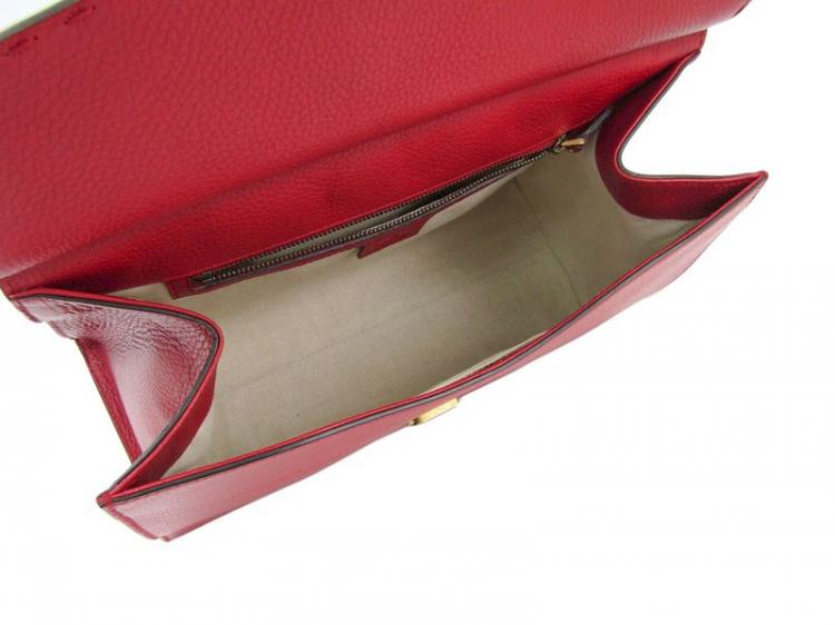 Pre Owned Gucci Red Leather GG Marmont Top Handle Bag