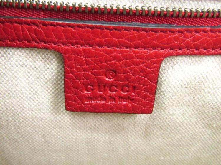Pre Owned Gucci Red Leather GG Marmont Top Handle Bag