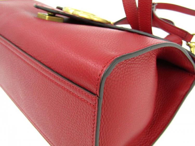 Pre Owned Gucci Red Leather GG Marmont Top Handle Bag
