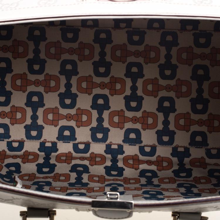 مملوكة مسبقًا Gucci Off White Guccissima Leather Large Web Treasure Boston Bag