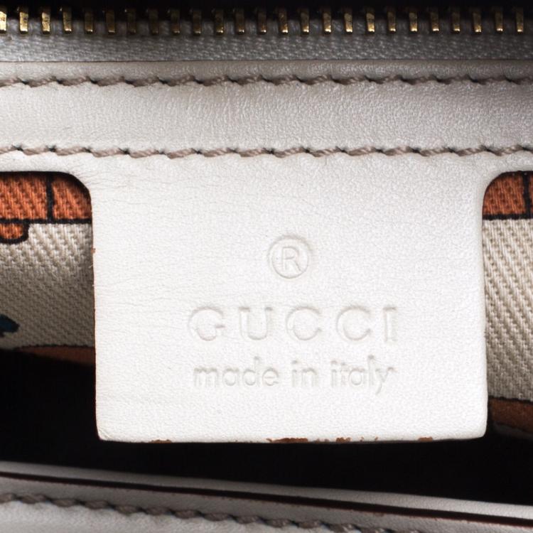 مملوكة مسبقًا Gucci Off White Guccissima Leather Large Web Treasure Boston Bag