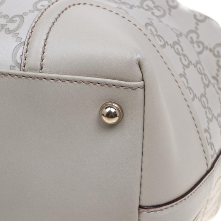 مملوكة مسبقًا Gucci Off White Guccissima Leather Large Web Treasure Boston Bag