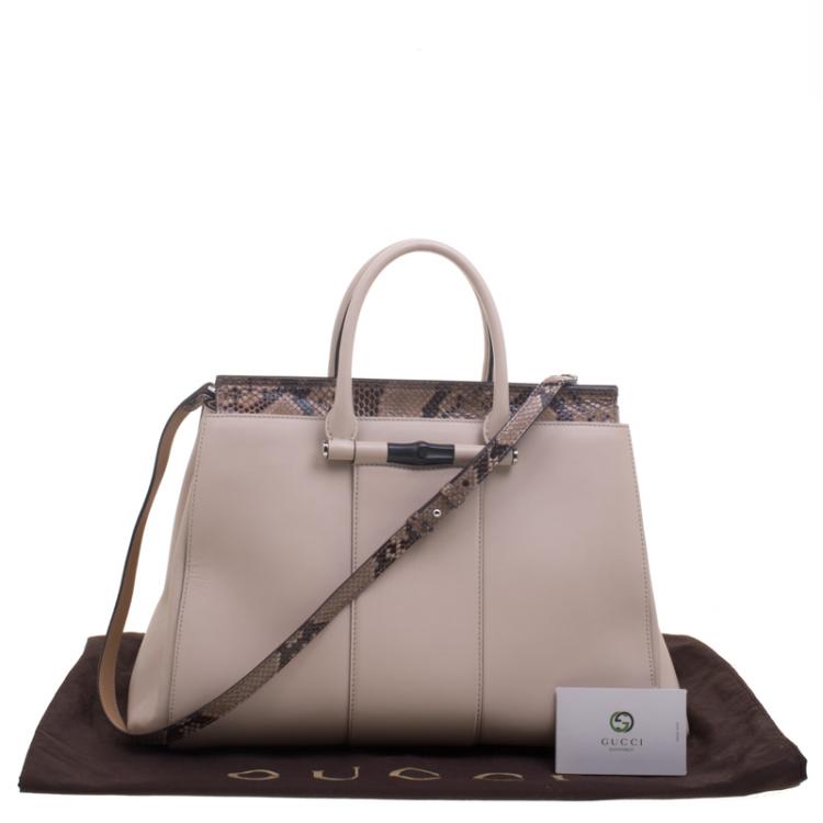Pre Owned Gucci Beige Leather and Python Lady Bamboo Top Handle Bag