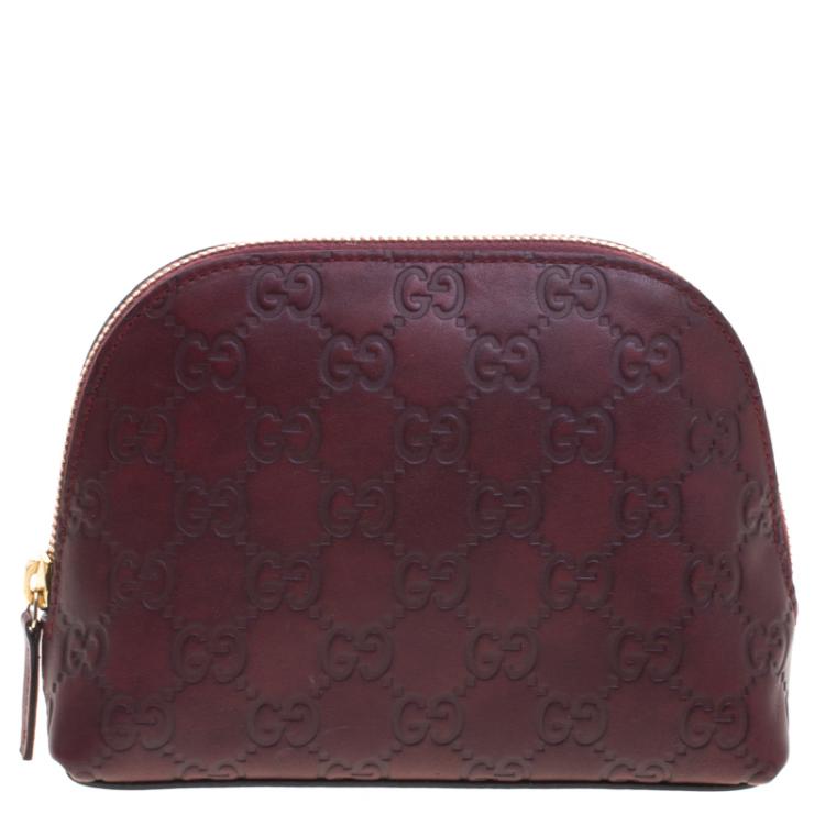 Pre Owned Gucci Burgundy Guccissima Leather Cosmetics Pouch
