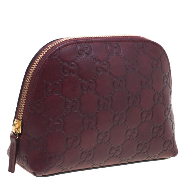 Pre Owned Gucci Burgundy Guccissima Leather Cosmetics Pouch
