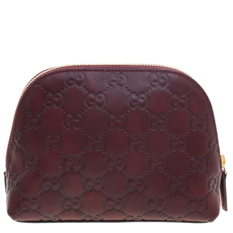 Pre Owned Gucci Burgundy Guccissima Leather Cosmetics Pouch