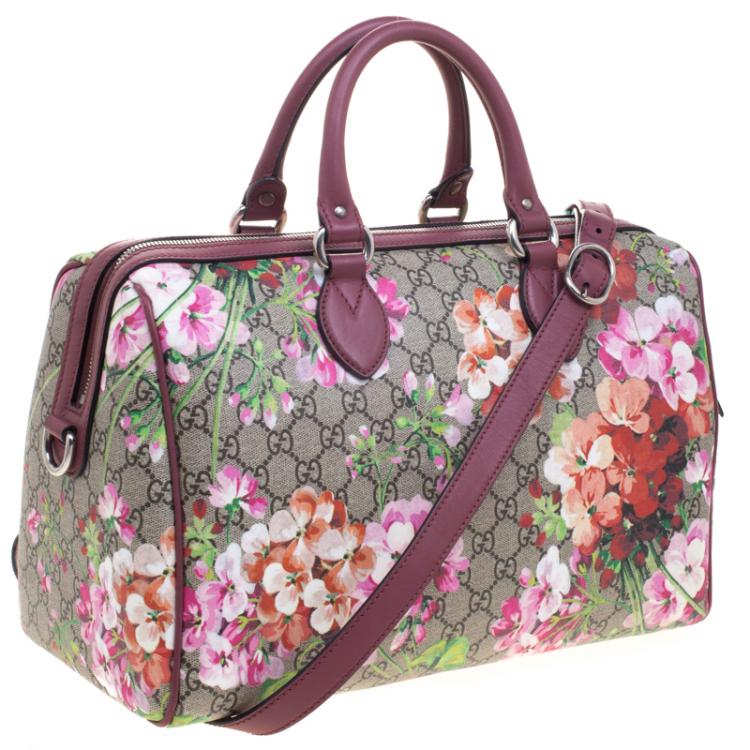 مملوكة مسبقًا Gucci Pink GG Supreme Canvas Medium Blooms Boston Bag