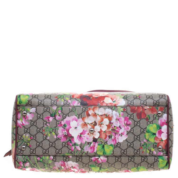 مملوكة مسبقًا Gucci Pink GG Supreme Canvas Medium Blooms Boston Bag