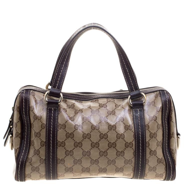 Pre Owned Gucci Beige/Brown GG Crystal Canvas Medium Duchessa Boston Bag 