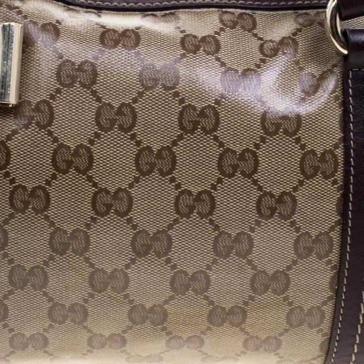 Pre Owned Gucci Beige/Brown GG Crystal Canvas Medium Duchessa Boston Bag 