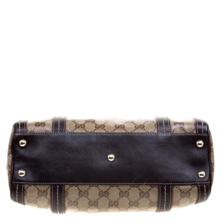 Pre Owned Gucci Beige/Brown GG Crystal Canvas Medium Duchessa Boston Bag 