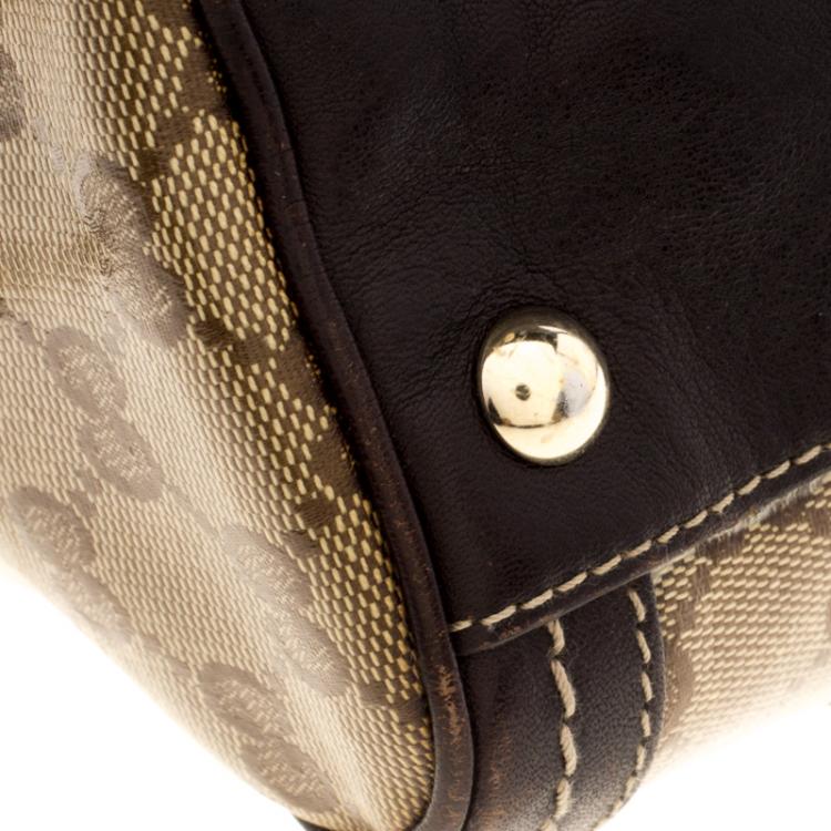 Pre Owned Gucci Beige/Brown GG Crystal Canvas Medium Duchessa Boston Bag 