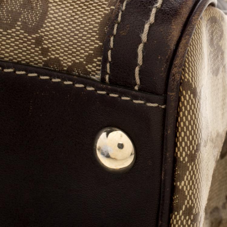 Pre Owned Gucci Beige/Brown GG Crystal Canvas Medium Duchessa Boston Bag 