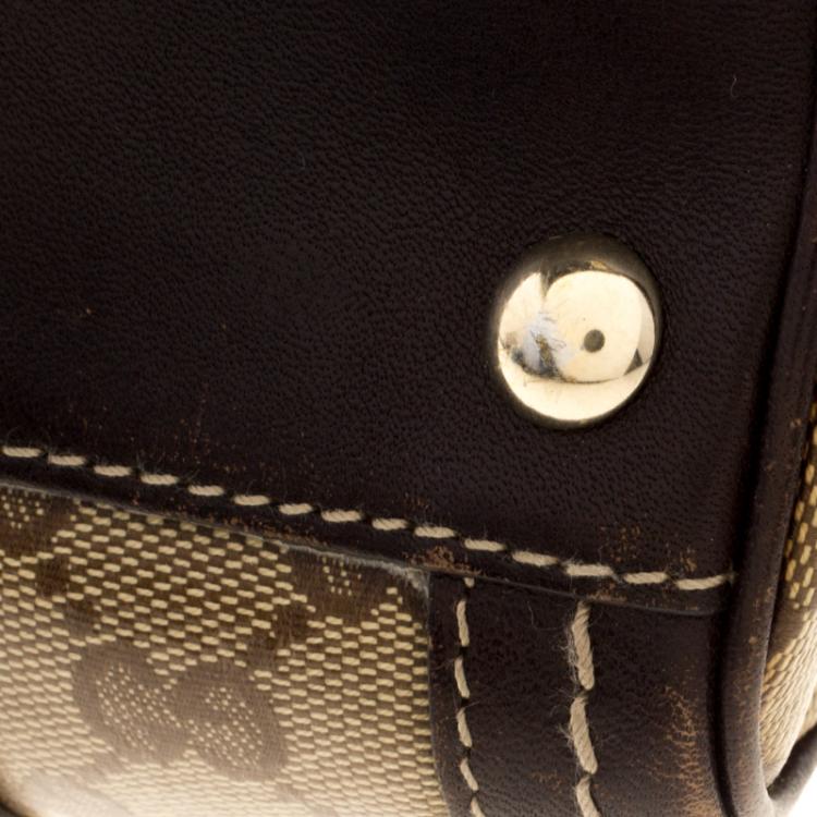 Pre Owned Gucci Beige/Brown GG Crystal Canvas Medium Duchessa Boston Bag 