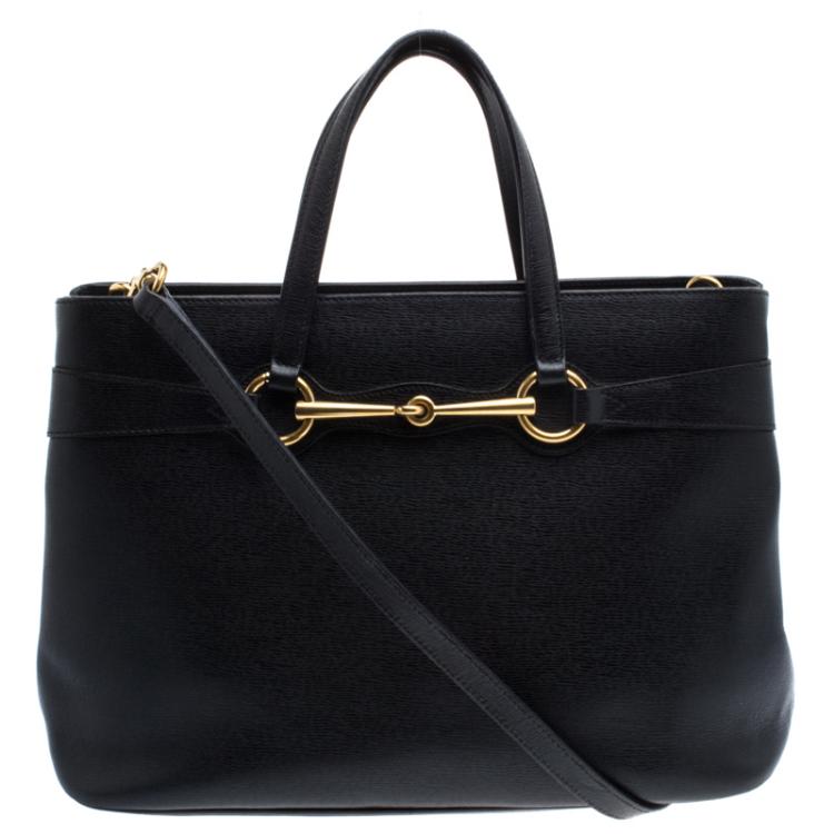 Pre Owned Gucci Black Leather Bright Bit Jasmine Top Handle Bag